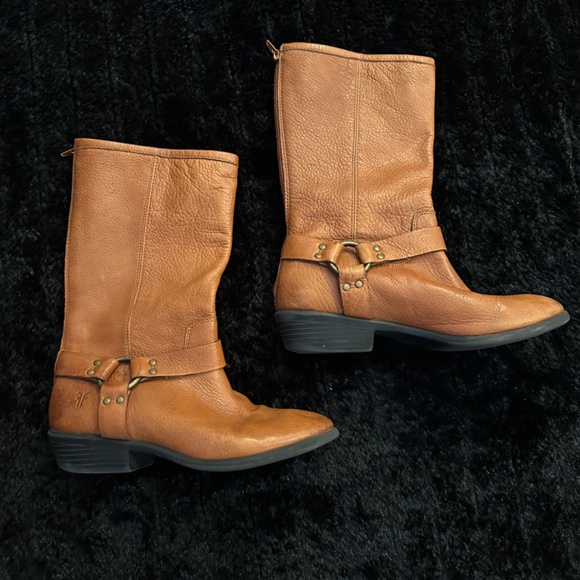 Frye Phillip Harness Light Brown Leather Midi Boots Size 6 Womens - Picture 2 of 5